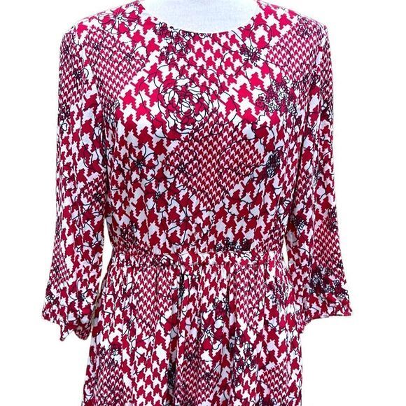 Brooks Brothers Refined Red Floral Belted Knee Length Dress Preppy Size 8 - Picture 4 of 10